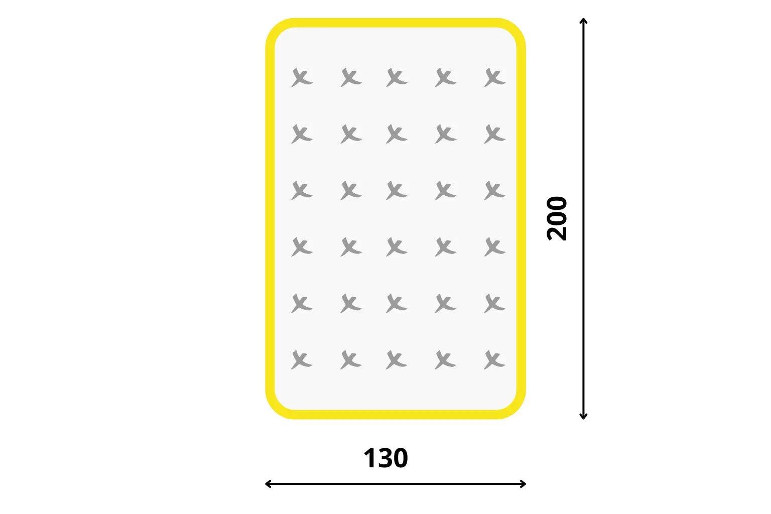 Atypická matrace 130x200 - technické schéma a přesné rozměry.