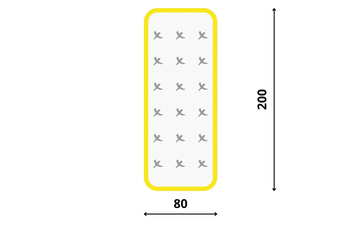 Technický nákres rozměrů pro matraci 80x200 cm