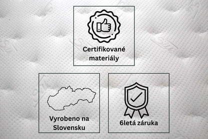 Vysoká matrace Azonelo Cloud a její výhody: certifikované materiály, výroba na Slovensku a 6letá záruka.